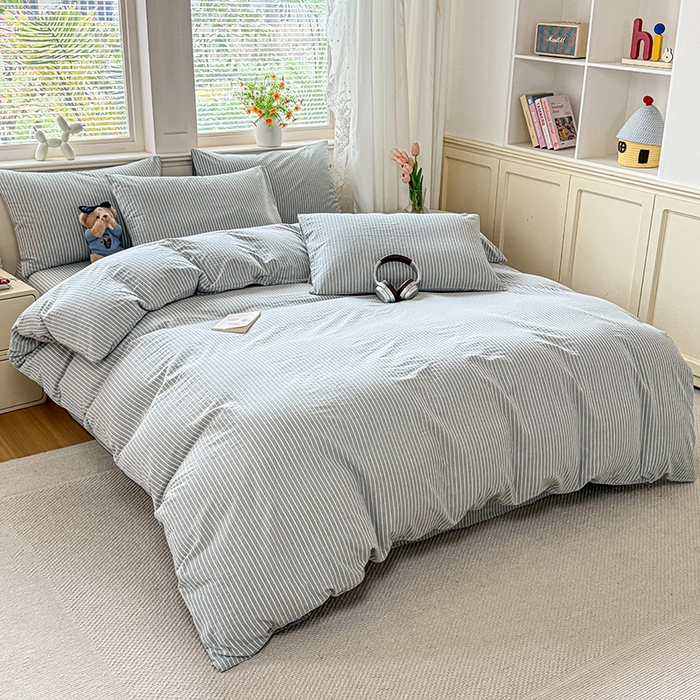 91家纺网 家纺一手货源 找家纺 鑫田家纺 2026新款全棉水洗棉四件套纯棉格子学生宿舍床单三件套床笠套件 英伦派兰