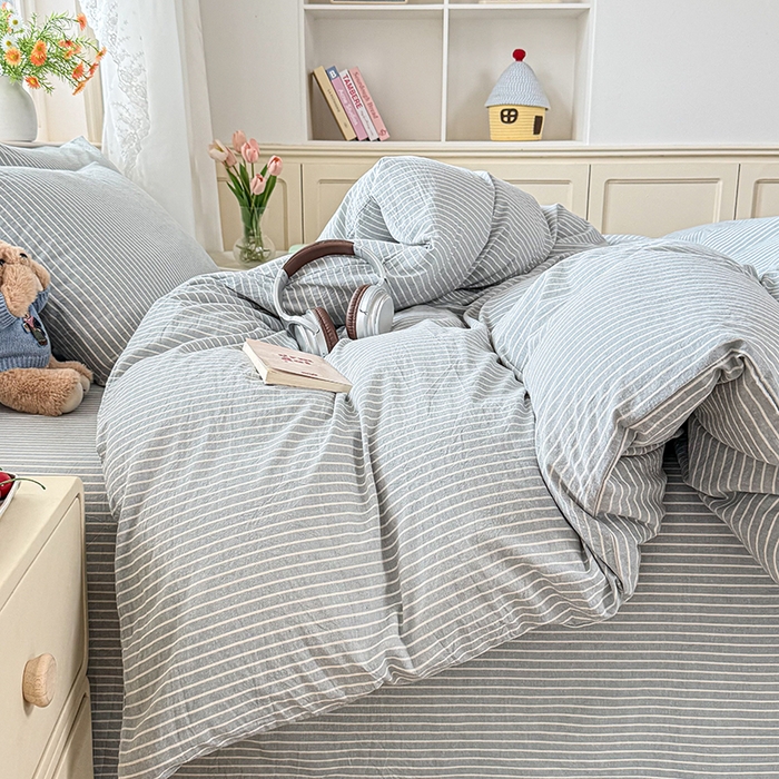 91家纺网 家纺一手货源 找家纺 鑫田家纺 2026新款全棉水洗棉四件套纯棉格子学生宿舍床单三件套床笠套件 英伦派兰