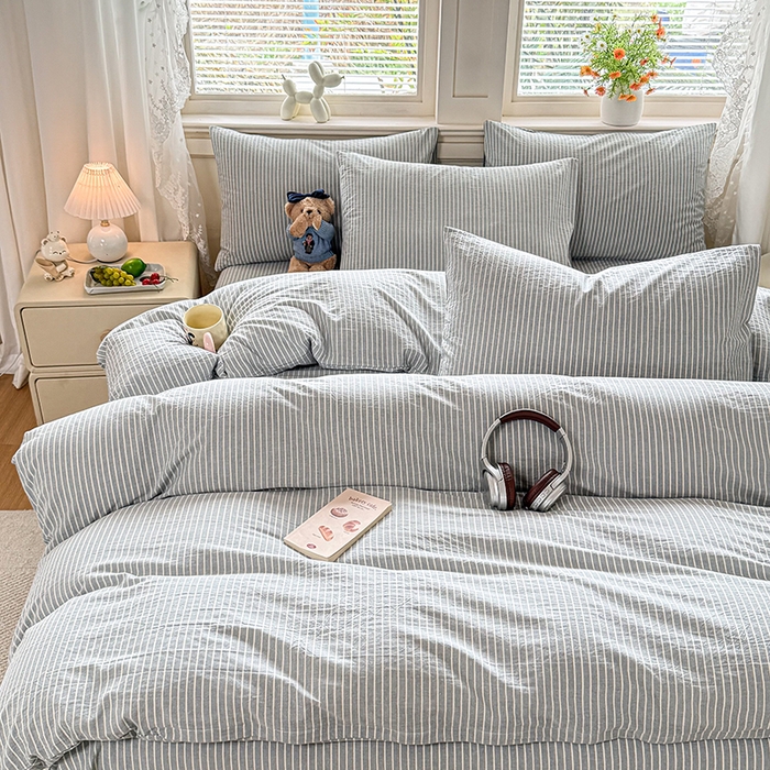 91家纺网 家纺一手货源 找家纺 鑫田家纺 2026新款全棉水洗棉四件套纯棉格子学生宿舍床单三件套床笠套件 英伦派兰