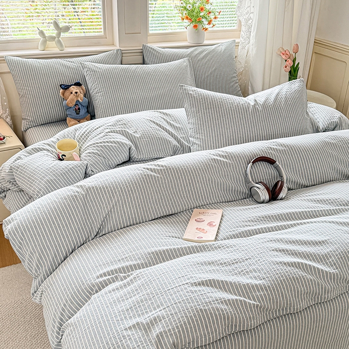 91家纺网 家纺一手货源 找家纺 鑫田家纺 2026新款全棉水洗棉四件套纯棉格子学生宿舍床单三件套床笠套件 英伦派兰