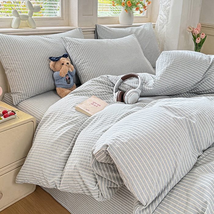 91家纺网 家纺一手货源 找家纺 鑫田家纺 2026新款全棉水洗棉四件套纯棉格子学生宿舍床单三件套床笠套件 英伦派兰