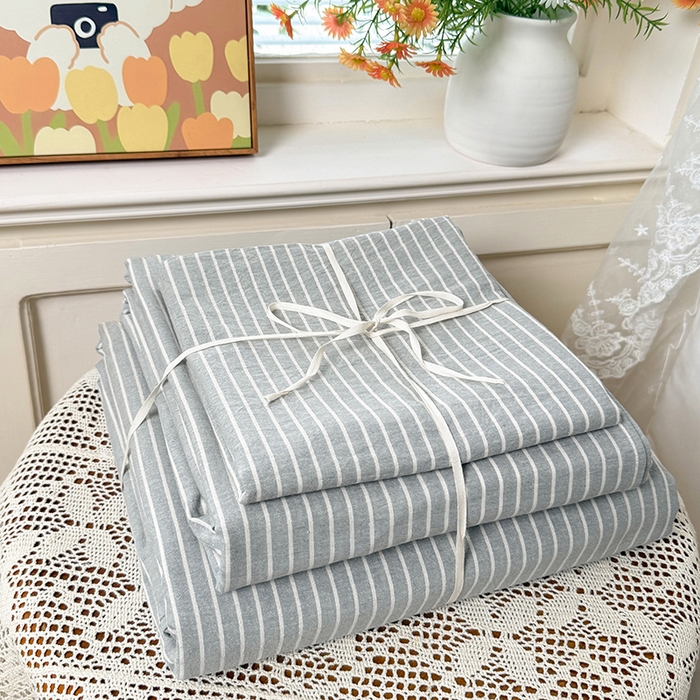 91家纺网 家纺一手货源 找家纺 鑫田家纺 2026新款全棉水洗棉四件套纯棉格子学生宿舍床单三件套床笠套件 英伦派兰