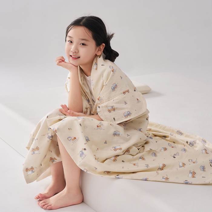 91家纺网 家纺一手货源 找家纺 暖阳 2026新款儿童双层纱布睡袋盖毯 睡袋-小挖机