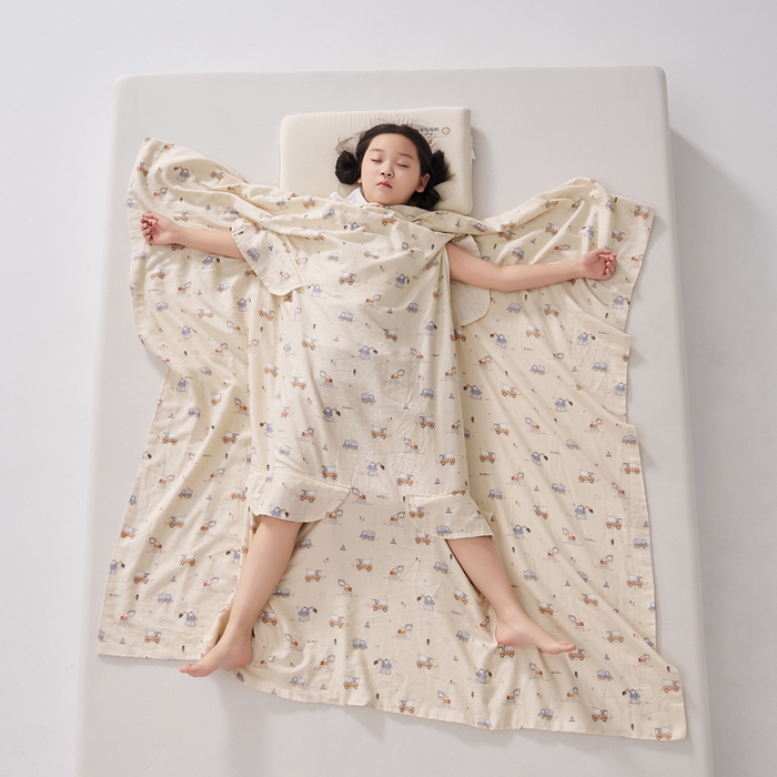 91家纺网 家纺一手货源 找家纺 暖阳 2026新款儿童双层纱布睡袋盖毯 睡袋-小挖机