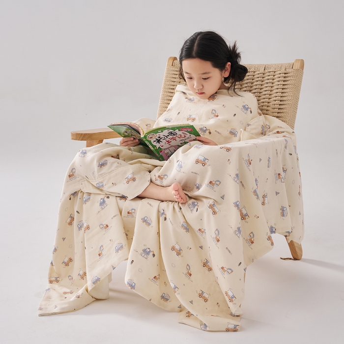 91家纺网 家纺一手货源 找家纺 暖阳 2026新款儿童双层纱布睡袋盖毯 睡袋-小挖机