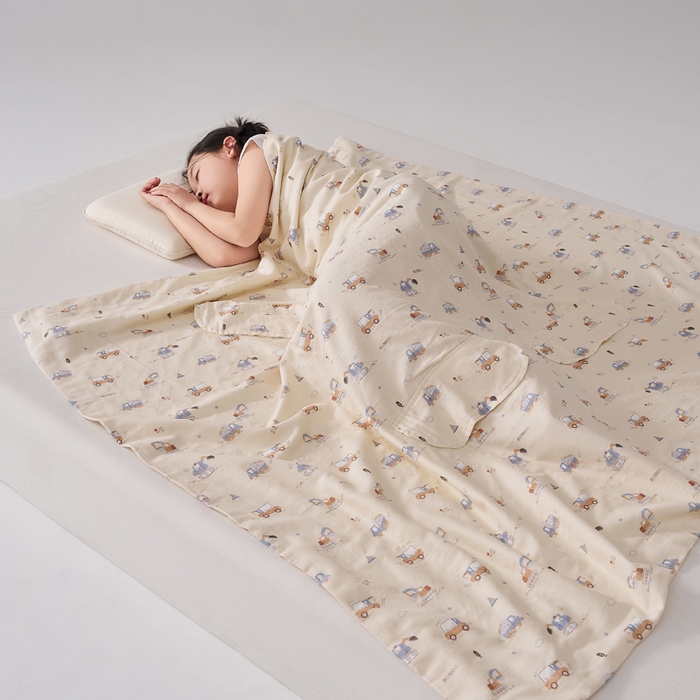 91家纺网 家纺一手货源 找家纺 暖阳 2026新款儿童双层纱布睡袋盖毯 睡袋-小挖机