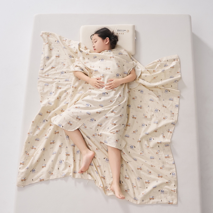 91家纺网 家纺一手货源 找家纺 暖阳 2026新款儿童双层纱布睡袋盖毯 睡袋-小挖机