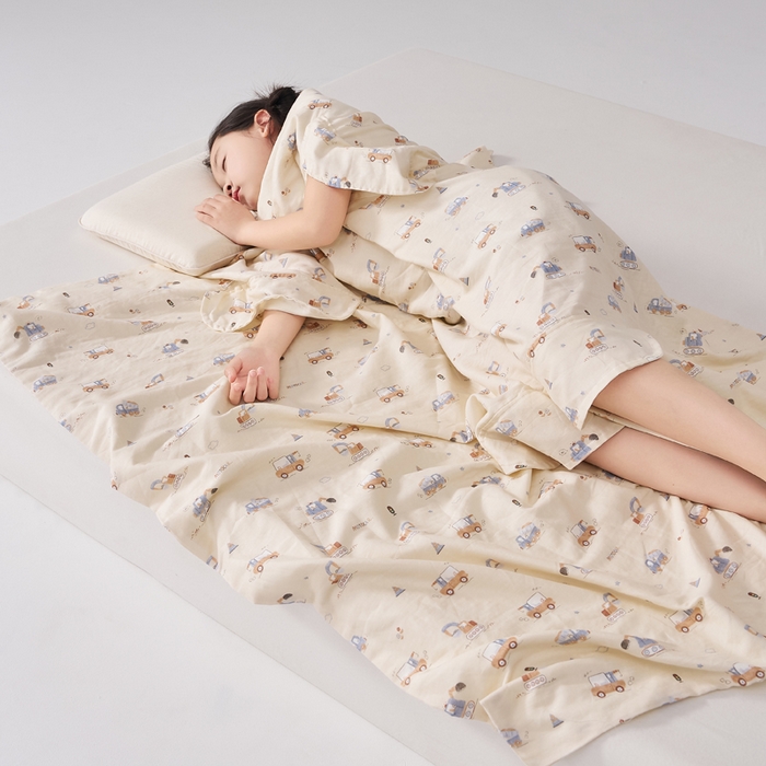 91家纺网 家纺一手货源 找家纺 暖阳 2026新款儿童双层纱布睡袋盖毯 睡袋-小挖机