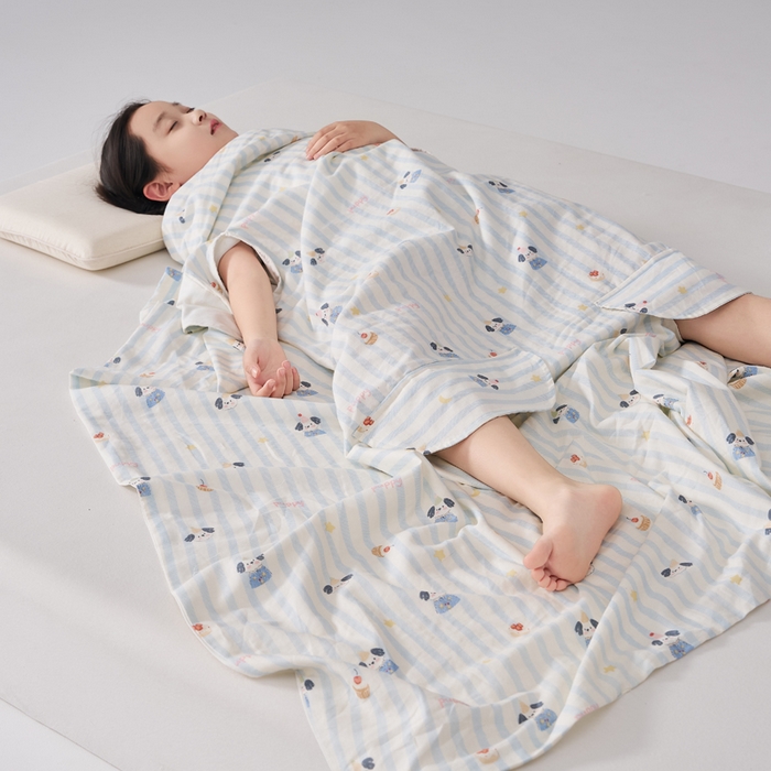 91家纺网 家纺一手货源 找家纺 暖阳 2026新款儿童双层纱布睡袋盖毯 睡袋-睡衣小狗
