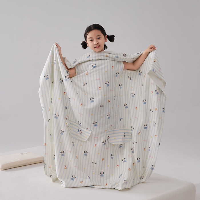 91家纺网 家纺一手货源 找家纺 暖阳 2026新款儿童双层纱布睡袋盖毯 睡袋-睡衣小狗
