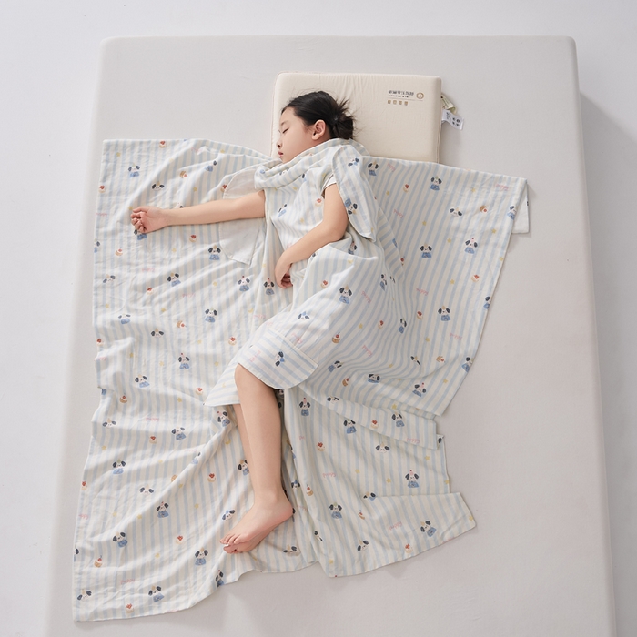 91家纺网 家纺一手货源 找家纺 暖阳 2026新款儿童双层纱布睡袋盖毯 睡袋-睡衣小狗