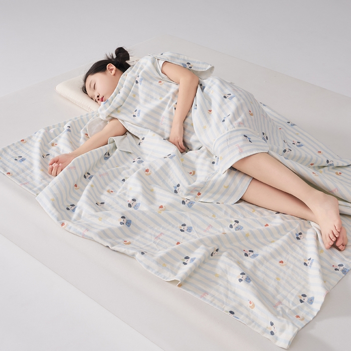 91家纺网 家纺一手货源 找家纺 暖阳 2026新款儿童双层纱布睡袋盖毯 睡袋-睡衣小狗