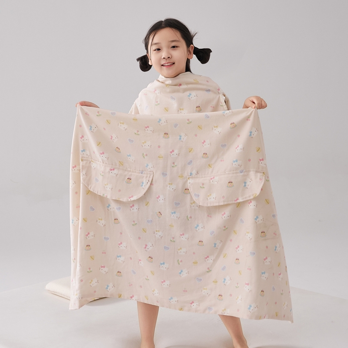 91家纺网 家纺一手货源 找家纺 暖阳 2026新款儿童双层纱布睡袋盖毯 睡袋-粉色喵喵