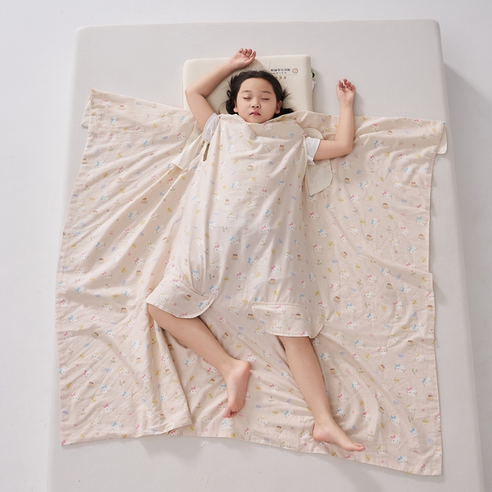 91家纺网 家纺一手货源 找家纺 暖阳 2026新款儿童双层纱布睡袋盖毯 睡袋-粉色喵喵
