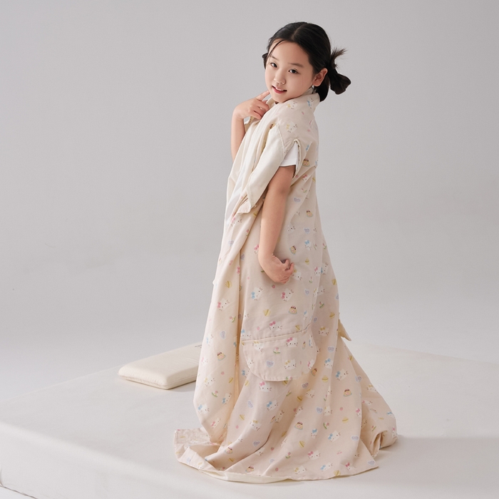 91家纺网 家纺一手货源 找家纺 暖阳 2026新款儿童双层纱布睡袋盖毯 睡袋-粉色喵喵