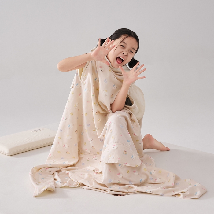 91家纺网 家纺一手货源 找家纺 暖阳 2026新款儿童双层纱布睡袋盖毯 睡袋-粉色喵喵