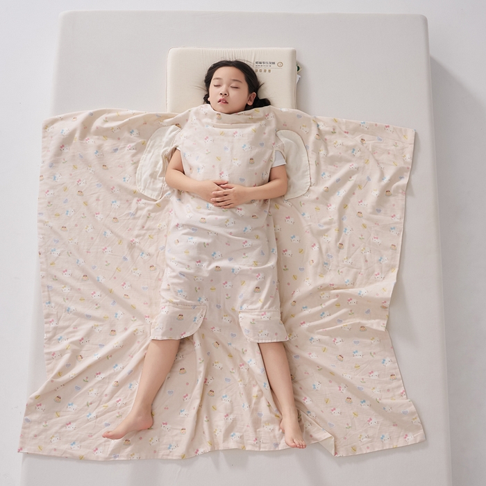 91家纺网 家纺一手货源 找家纺 暖阳 2026新款儿童双层纱布睡袋盖毯 睡袋-粉色喵喵