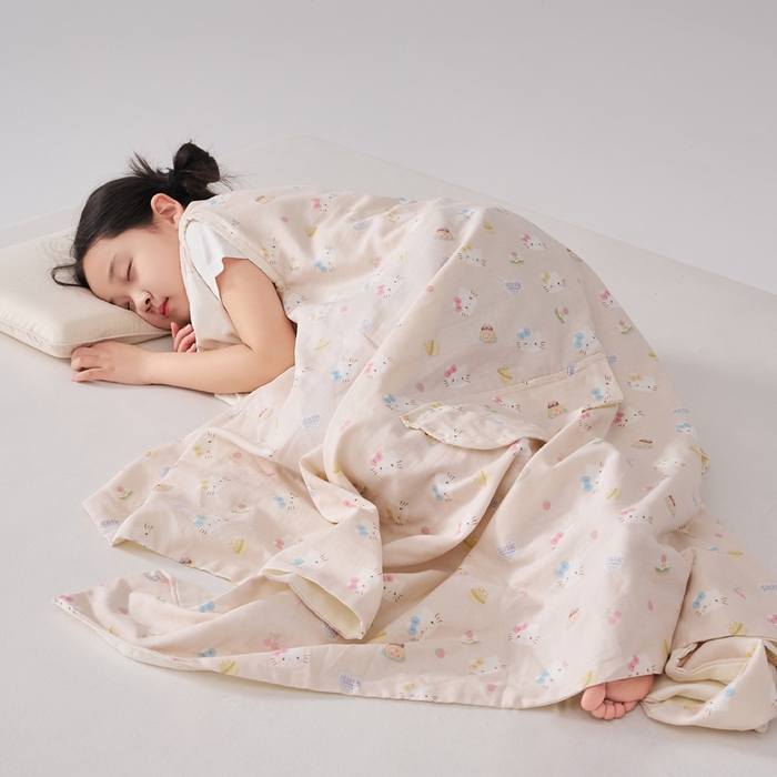 91家纺网 家纺一手货源 找家纺 暖阳 2026新款儿童双层纱布睡袋盖毯 睡袋-粉色喵喵