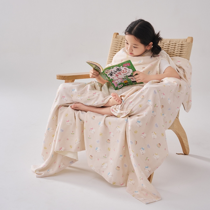 91家纺网 家纺一手货源 找家纺 暖阳 2026新款儿童双层纱布睡袋盖毯 睡袋-粉色喵喵