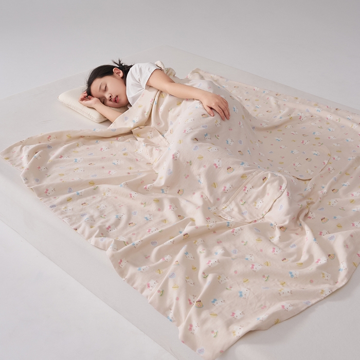 91家纺网 家纺一手货源 找家纺 暖阳 2026新款儿童双层纱布睡袋盖毯 睡袋-粉色喵喵