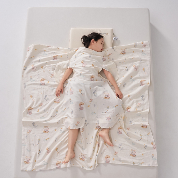 91家纺网 家纺一手货源 找家纺 暖阳 2026新款儿童双层纱布睡袋盖毯 睡袋-气球小象