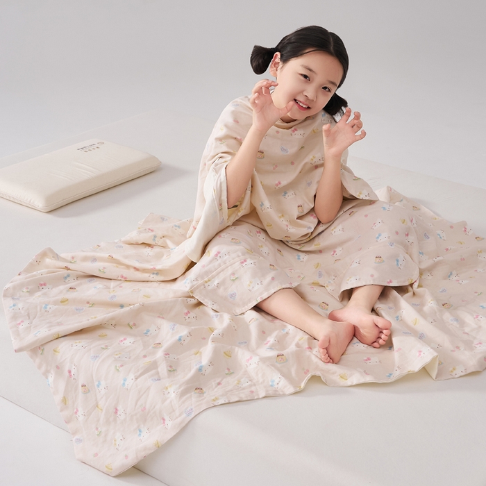 91家纺网 家纺一手货源 找家纺 暖阳 2026新款儿童双层纱布睡袋盖毯 睡袋-粉色喵喵