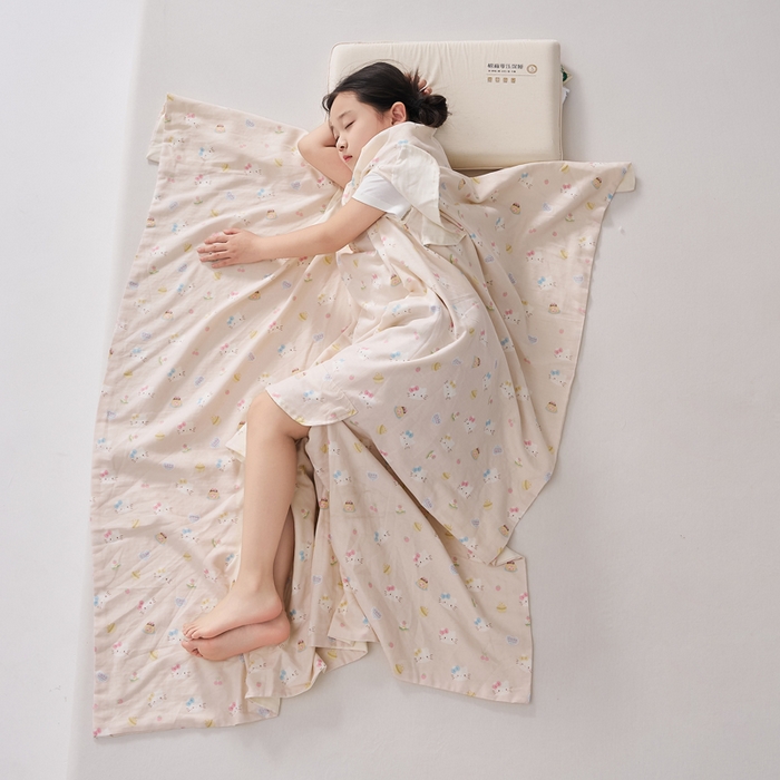 91家纺网 家纺一手货源 找家纺 暖阳 2026新款儿童双层纱布睡袋盖毯 睡袋-粉色喵喵