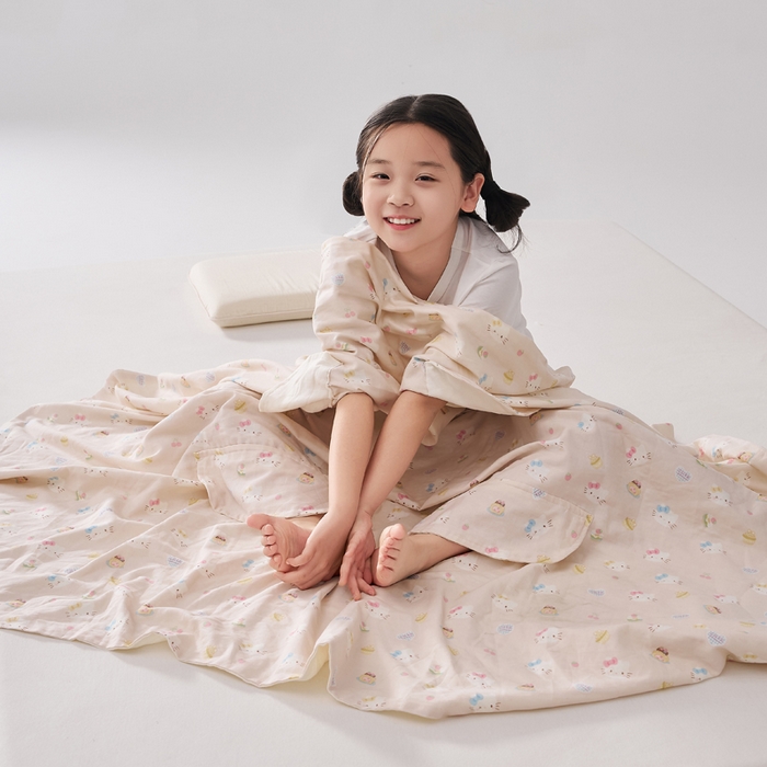 91家纺网 家纺一手货源 找家纺 暖阳 2026新款儿童双层纱布睡袋盖毯 睡袋-粉色喵喵