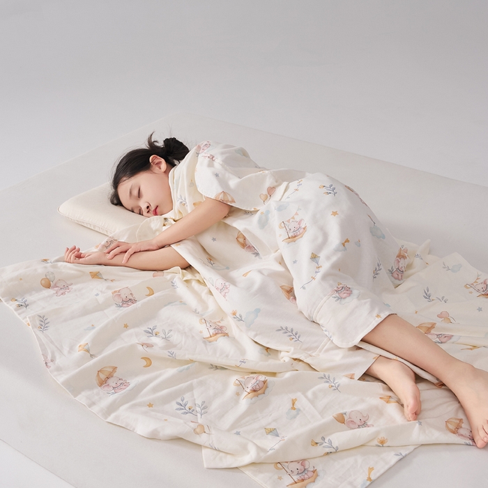 91家纺网 家纺一手货源 找家纺 暖阳 2026新款儿童双层纱布睡袋盖毯 睡袋-气球小象