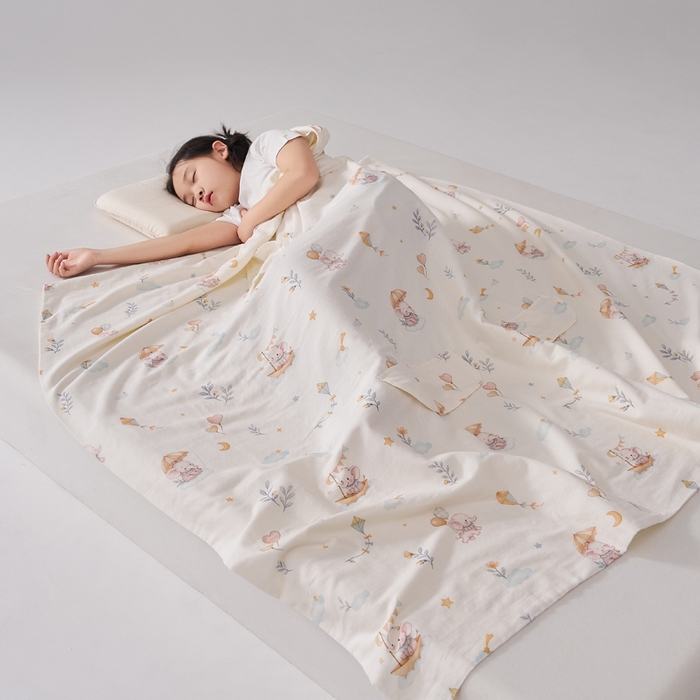 91家纺网 家纺一手货源 找家纺 暖阳 2026新款儿童双层纱布睡袋盖毯 睡袋-气球小象