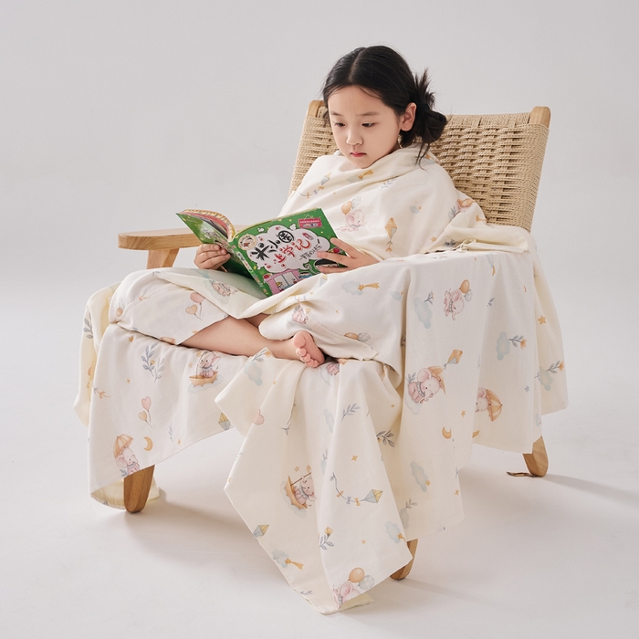 91家纺网 家纺一手货源 找家纺 暖阳 2026新款儿童双层纱布睡袋盖毯 睡袋-气球小象