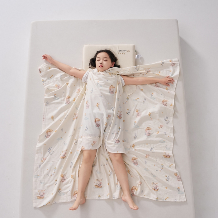 91家纺网 家纺一手货源 找家纺 暖阳 2026新款儿童双层纱布睡袋盖毯 睡袋-气球小象