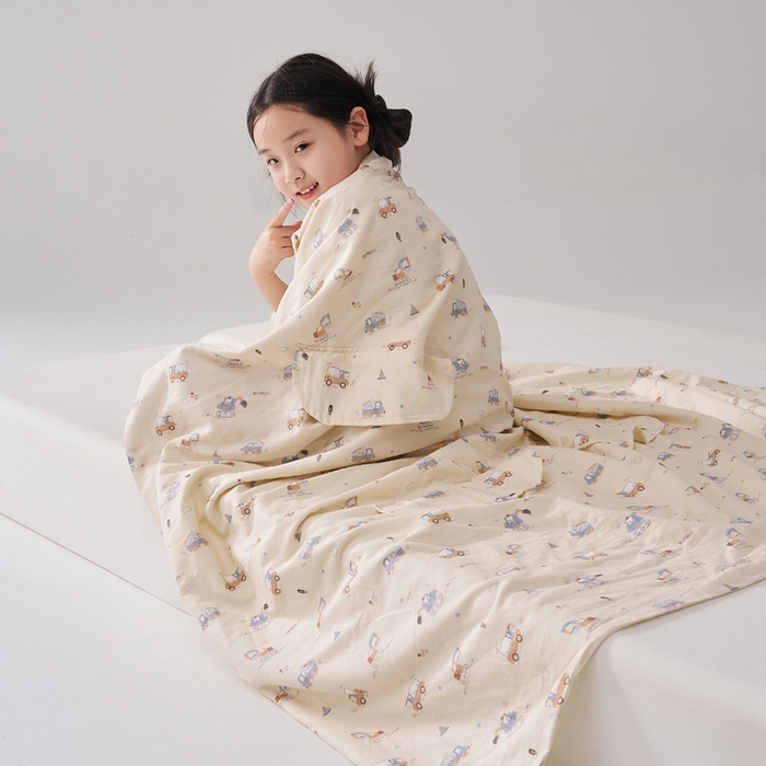 91家纺网 家纺一手货源 找家纺 暖阳 2026新款儿童双层纱布睡袋盖毯 睡袋-小挖机