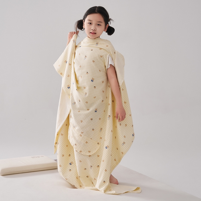 91家纺网 家纺一手货源 找家纺 暖阳 2026新款儿童双层纱布睡袋盖毯 睡袋-黄油小熊