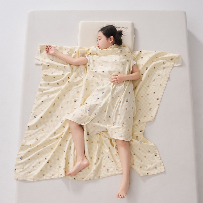 91家纺网 家纺一手货源 找家纺 暖阳 2026新款儿童双层纱布睡袋盖毯 睡袋-黄油小熊