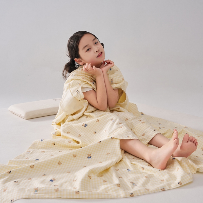 91家纺网 家纺一手货源 找家纺 暖阳 2026新款儿童双层纱布睡袋盖毯 睡袋-黄油小熊