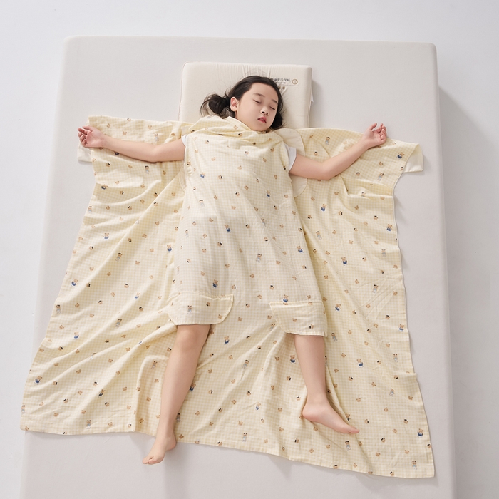 91家纺网 家纺一手货源 找家纺 暖阳 2026新款儿童双层纱布睡袋盖毯 睡袋-黄油小熊