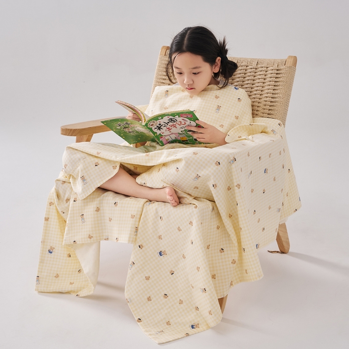 91家纺网 家纺一手货源 找家纺 暖阳 2026新款儿童双层纱布睡袋盖毯 睡袋-黄油小熊
