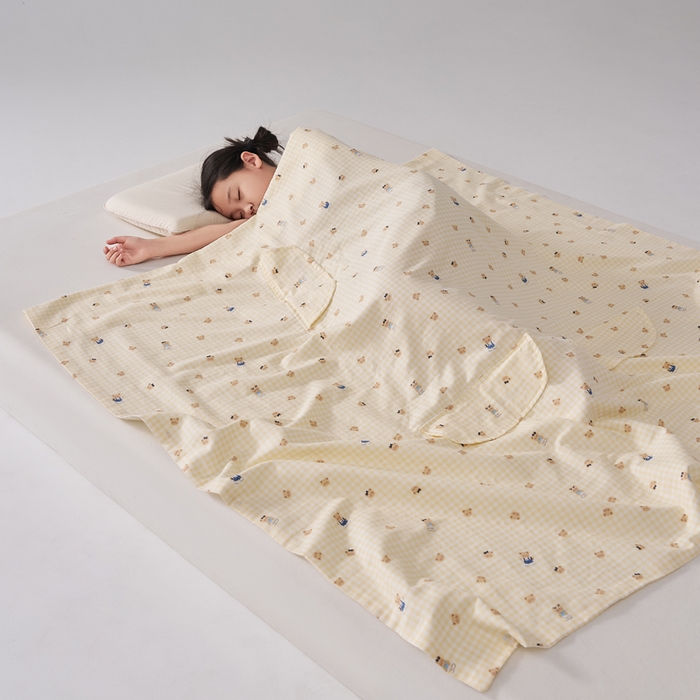 91家纺网 家纺一手货源 找家纺 暖阳 2026新款儿童双层纱布睡袋盖毯 睡袋-黄油小熊