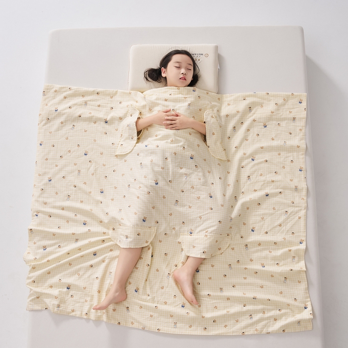 91家纺网 家纺一手货源 找家纺 暖阳 2026新款儿童双层纱布睡袋盖毯 睡袋-黄油小熊