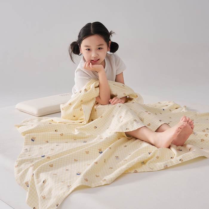 91家纺网 家纺一手货源 找家纺 暖阳 2026新款儿童双层纱布睡袋盖毯 睡袋-黄油小熊