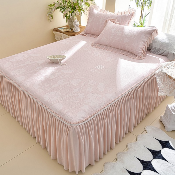 91家纺网 家纺一手货源 找家纺 （总）绘萱家居 2026新款PE提花冰凉豆豆床裙款凉席席子凉席