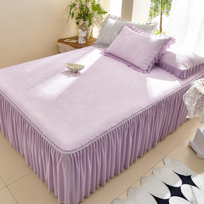 91家纺网 家纺一手货源 找家纺 （总）绘萱家居 2026新款PE提花冰凉豆豆床裙款凉席席子凉席