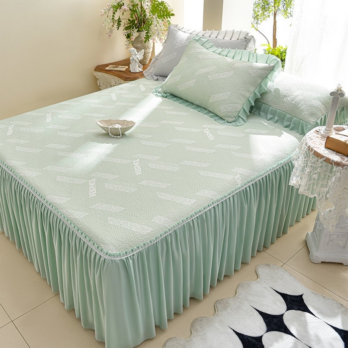 91家纺网 家纺一手货源 找家纺 （总）绘萱家居 2026新款PE提花冰凉豆豆床裙款凉席席子凉席