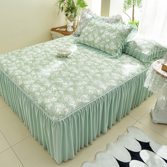 91家纺网 家纺一手货源 找家纺 （总）绘萱家居 2026新款PE提花冰凉豆豆床裙款凉席席子凉席