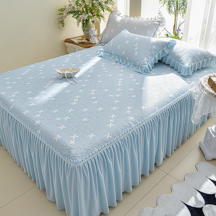 91家纺网 家纺一手货源 找家纺 （总）绘萱家居 2026新款PE提花冰凉豆豆床裙款凉席席子凉席