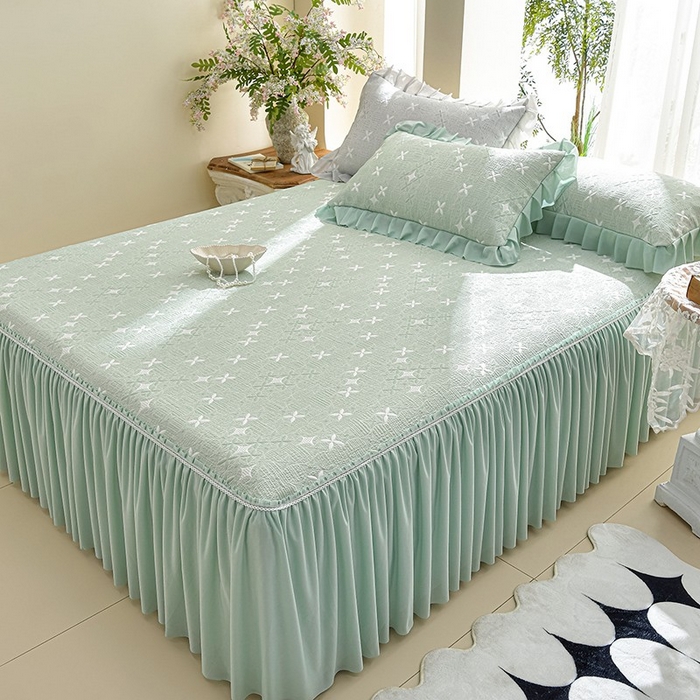 91家纺网 家纺一手货源 找家纺 （总）绘萱家居 2026新款PE提花冰凉豆豆床裙款凉席席子凉席