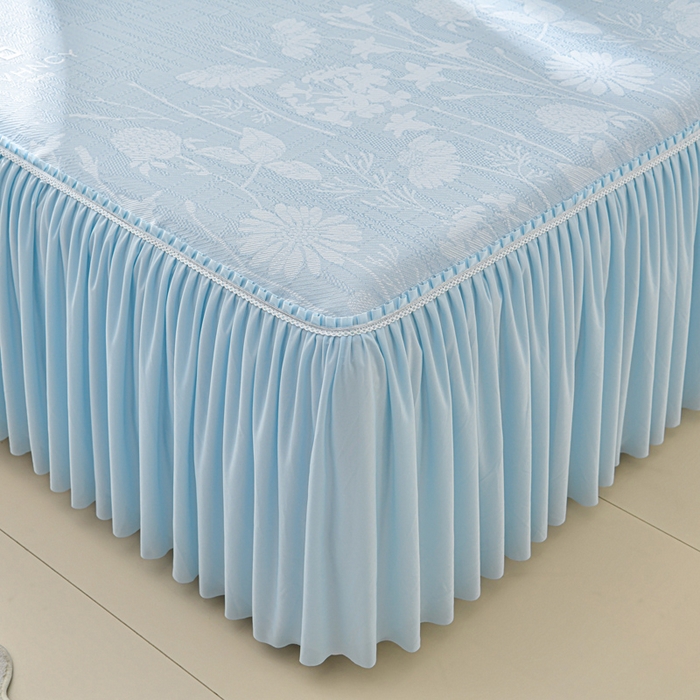 91家纺网 家纺一手货源 找家纺 绘萱家居 2026新款PE提花冰凉豆豆床裙款凉席席子凉席 春语佳人-蓝