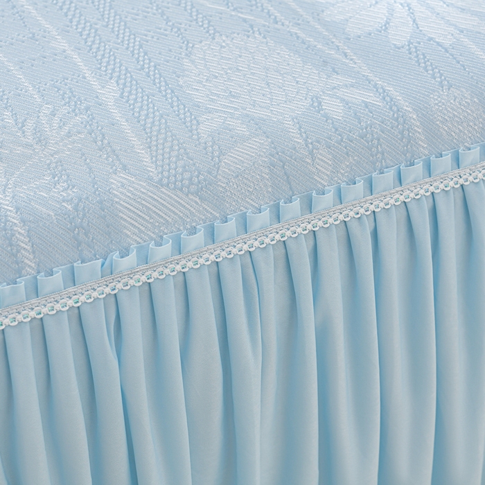 91家纺网 家纺一手货源 找家纺 绘萱家居 2026新款PE提花冰凉豆豆床裙款凉席席子凉席 春语佳人-蓝