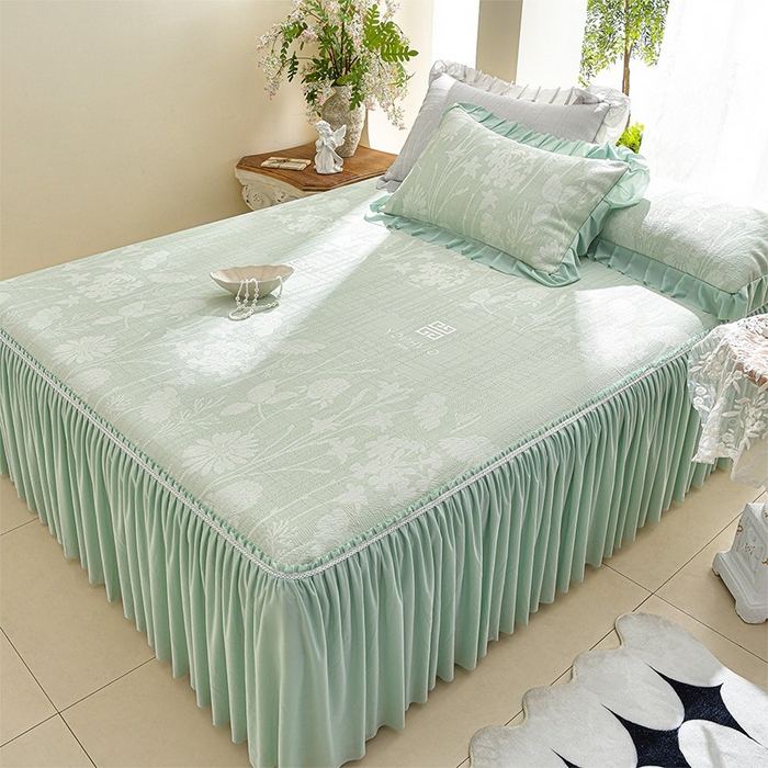 绘萱家居 2026新款PE提花冰凉豆豆床裙款凉席席子凉席 春语佳人-绿